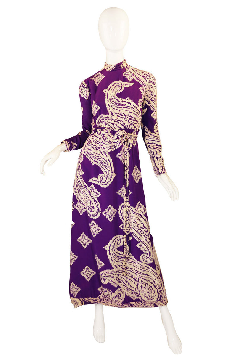 1960s Silk Print Bill Blass Maxi Dress