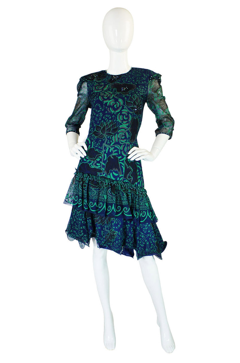 1970s Beaded Zandra Rhodes Silk Dress