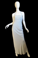 1970s Bias Cut Silk Striped Bill Blass Maxi