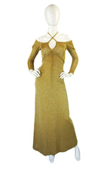 1970s Gold Metallic Knit Maxi Dress