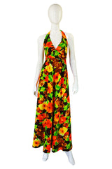 1970s Hawaiian Barkcloth Halter Dress