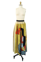 1970s Silk Vollbracht Rooster Maxi Skirt