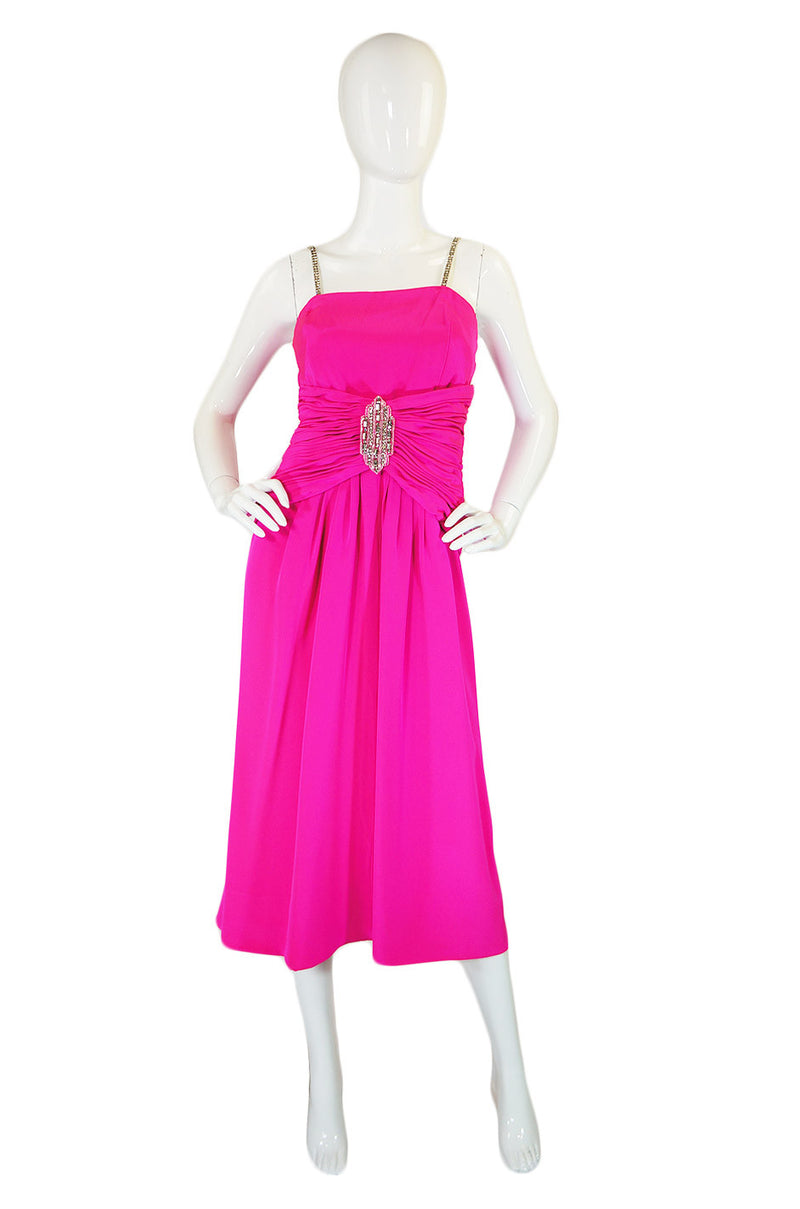 Beautiful 1970s Ted Lapidus Pink Silk Demi-Couture Dress