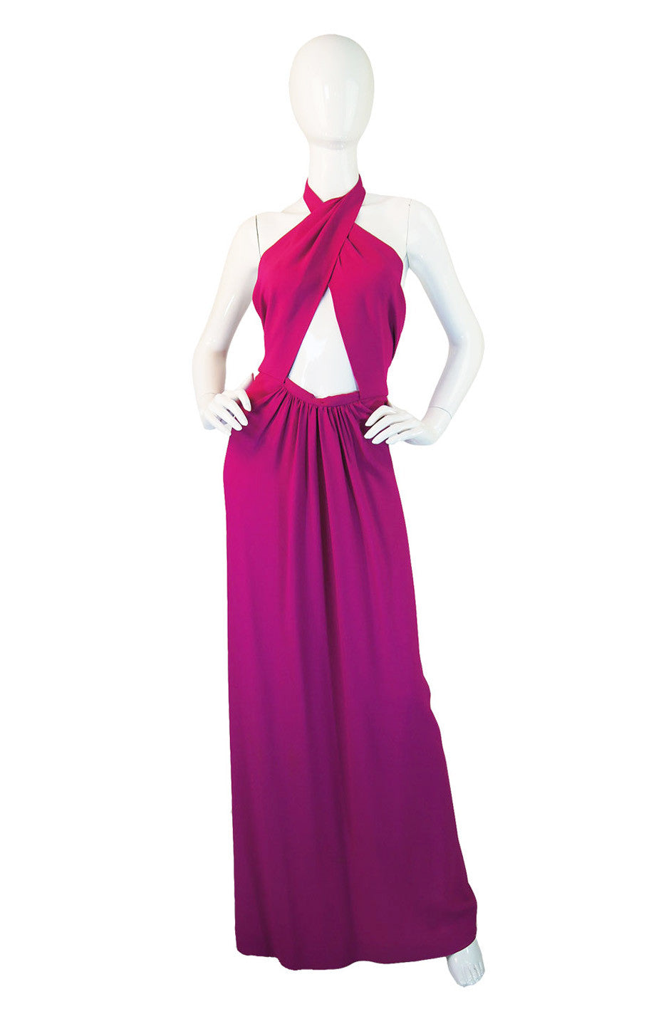 1997 Yves Saint Laurent Pink Halter Wrap Maxi Dress Shrimpton Couture 1997 Yves Saint Laurent Pink Halter Wrap Maxi Dress Shrimpton Couture