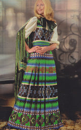 Ad Campaign Fall 1972 Lanvin by Jules-Francois Crahay Green & Blue Geometric Pattern Dress