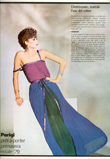 Spectacular Spring 1979 Yves Saint Laurent Silk Chiffon Pleat Dress In Green Blue & Red