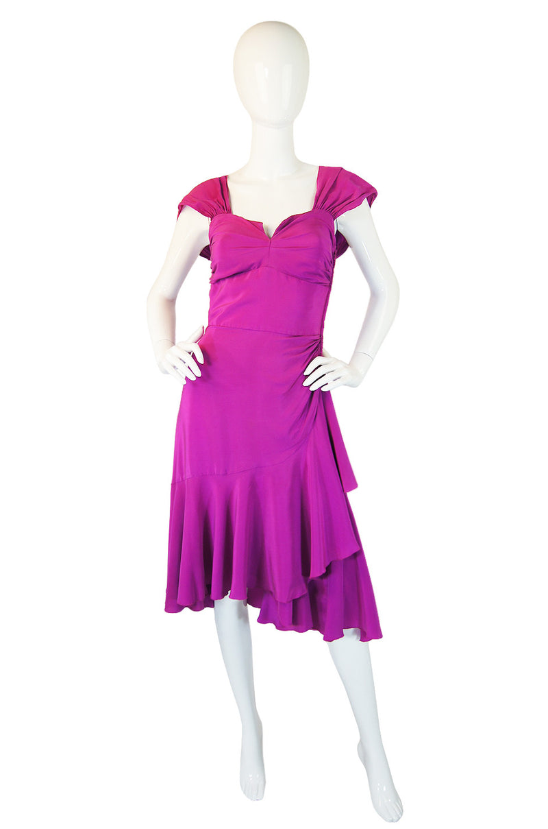1980s Sueded Bright Pink Silk Vicky Tiel Dress