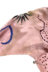 Rare Antique / 1920s Hand Embroidered & Sequinned Pink Silk Cheongsam Textile Example Dress