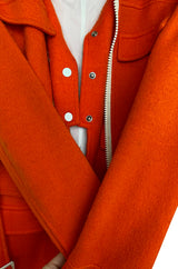 Rare 1970s Courreges Hyperbole Bright Orange Wool Jumpsuit & Matching Cropped Jacket