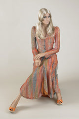 Rare 1973 Bill Gibb Museum Documented Metallic Green Lurex Skirt Top and Jacket Set