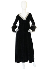 1960s Lame Velvet, Feather & Heavy Rhinestone Dress