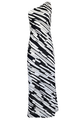 1970s Donald Brooks for Sinclair One Shoulder Black & White Nylon Dress