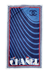 Early 2000s Chanel Art Deco Feel Blue Towel w Diving Girls & Logo