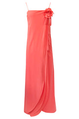 1970s Jack Bryan Layered Coral Jersey Full Length Maxi Dress