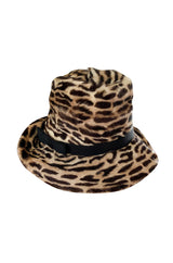Rare c. 1963 Lilly Dache Leopard Print Fur Slouchy Fedora Hat