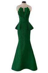 Spectacular Resort 2013 Oscar de la Renta Runway Strapless Emerald Green Silk Dress