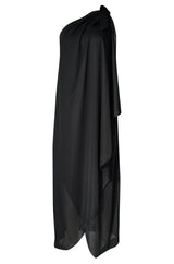 1970s Unlabeled One Shoulder Black Lightweight Jersey Nylon Dress