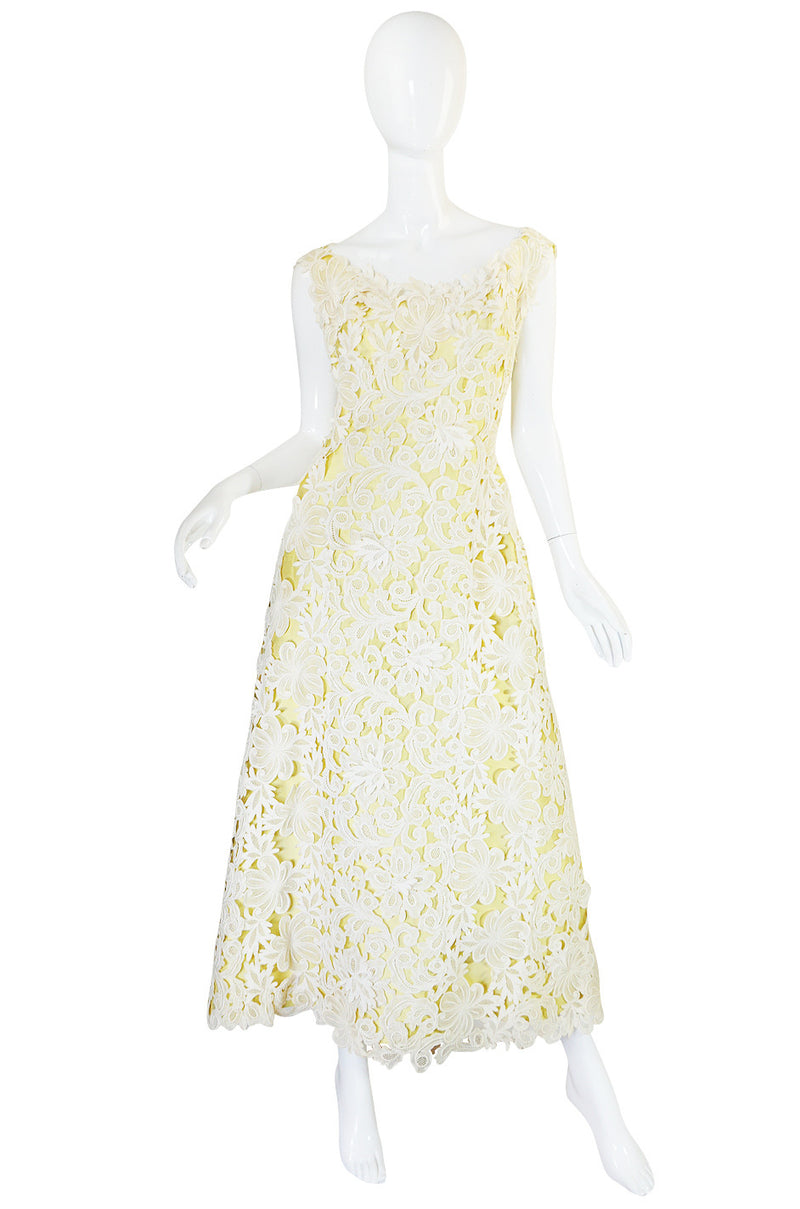 1960s Lace Overlay Sara Fredericks Sculptural Silk Dress