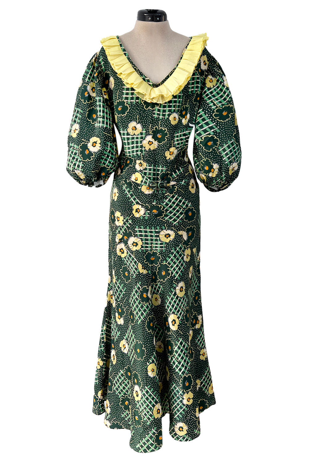 Prettiest 1930s Green Floral Print Bias Cut Silk Crepe w Yellow Collar –  Shrimpton Couture