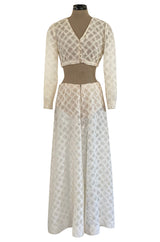 1960s Saks Fifth Avenue Ivory Lace Wide Legged Crop Pant & Matching Crop Top