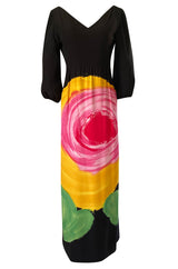Spring 1964 James Galanos Huge Floral Screened Black Silk Dress