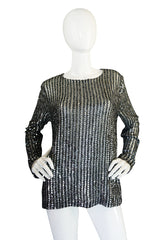 1970s Heavily Sequin & Bead and Silk Pewter Top
