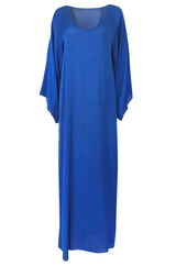 1971 Halston Couture Royal Blue Liquid Silk Bias Cut Caftan Maxi Dress