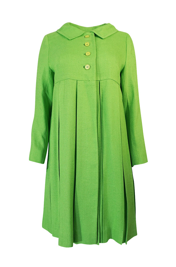 1960s Lee Parker Original Pleated Baby Doll Lime Green Coat