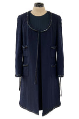 Spectacular Spring 2003 Chanel by Karl Lagerfeld Haute Couture Blue Beaded Runway Dress Coat Suit