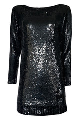 1980s Yves Saint Laurent Densely Covered Black Sequin Micro Mini or Tunic
