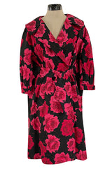 Documented 1962 Marc Bohan for Christian Dior Rose Printed Coated Cotton Raincoat