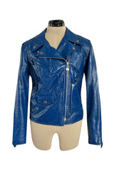 Fantastic 1990s Moschino Jeans Bright Blue Patent Faux Leather Motorcycle Jacket