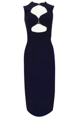 1990s Sophie Sitbon Minimalist Deep Blue Front Cut Out Bralette Dress