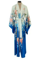 Prettiest 1970s Blue Floral Print Kimono Reversible to an Ivory & Coral Print