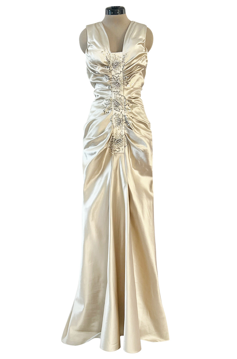 Exceptional Fall 2007 Christian Dior by John Galliano Champagne Silk Satin  Dress w Crystal Beading Detail