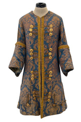 Remarkable Late 1800s Charles H. Fox Theatre Costume Gold & Blue Brocade Great Coat
