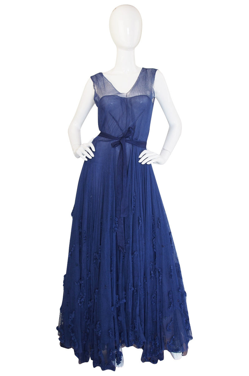 Late 1940s Norman Hartnell Attr Couture Net Gown
