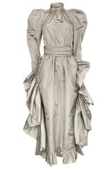 Runway 1981 Christian Dior by Marc Bohan Grey Silk Taffeta Ruffle Dress