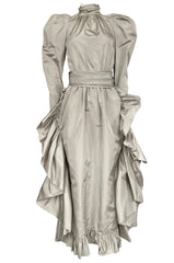 Runway 1981 Christian Dior by Marc Bohan Grey Silk Taffeta Ruffle Dress