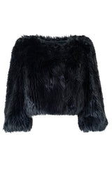 Recent Prada Deep Blue Grey Faux Fur Cropped 'Chubby' Jacket