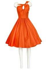 1980s Thierry Mugler One Shoulder Sculpted Orange Cotton Dress