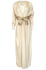 Documented 1980 Bill Tice Plunging Front Ivory Jersey & Gold Belt Dress