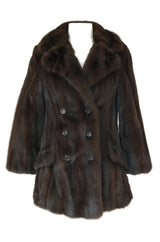 1960s Unlabeled Pierre Cardin Deep Chocolate Fur Pea Jacket or Coat