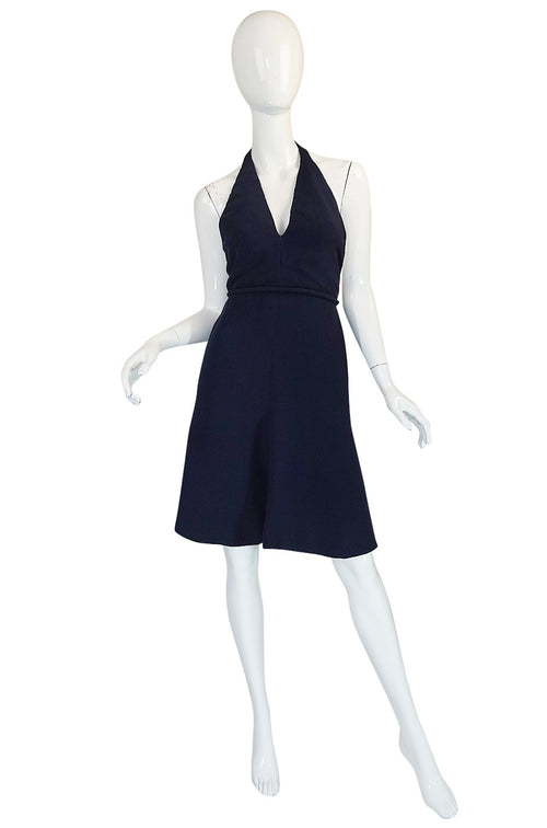 1960s Jean Patou Numbered Haute Couture Navy Backless Halter Dress