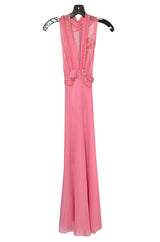 1930s Pink Silk Hand Applique Detailed Boudoir Negligee Lingerie Dress