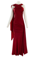Early 2000s Dior Christian Dior by John Galliano Deep Red Satin Finish Bias Cut Dress w Extended Panel
