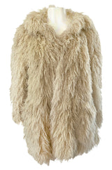 1970s Unlabeled Arissa of France Deep Ivory Faux Fur Alternative String Coat