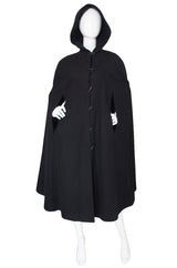 1960s Black Hooded Wool Cape