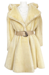 Incredible 1980s Thierry Mugler Cinched Waist Faux Fur Hooded Coat