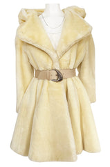 Incredible 1980s Thierry Mugler Cinched Waist Faux Fur Hooded Coat